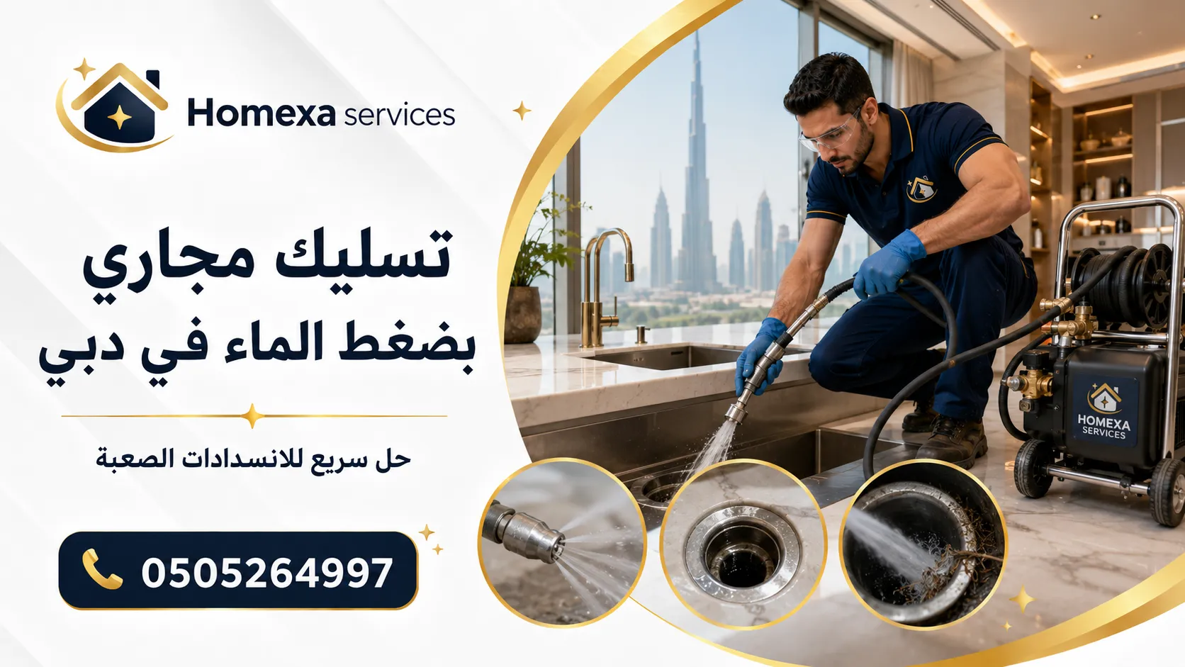 تسليك مجاري بضغط الماء في دبي للانسدادات المتكررة وبطء تصريف المياه