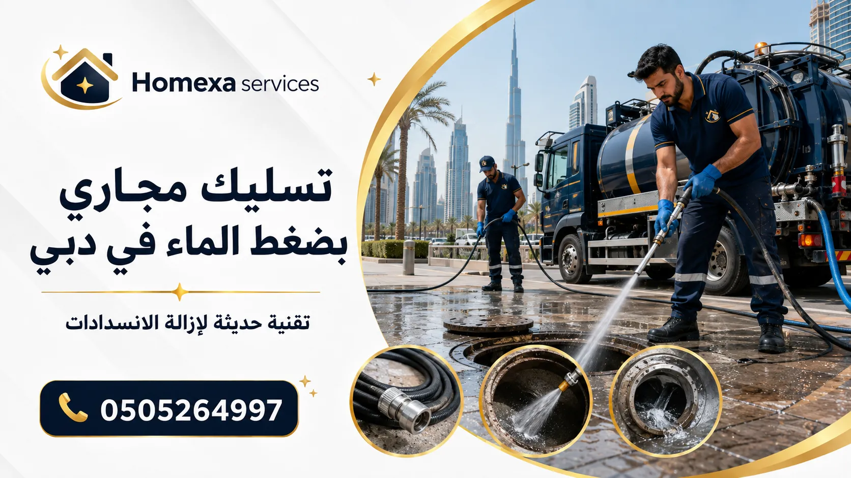 تنظيف وتسليك المجاري بضغط الماء في دبي للمنازل والفلل والمباني