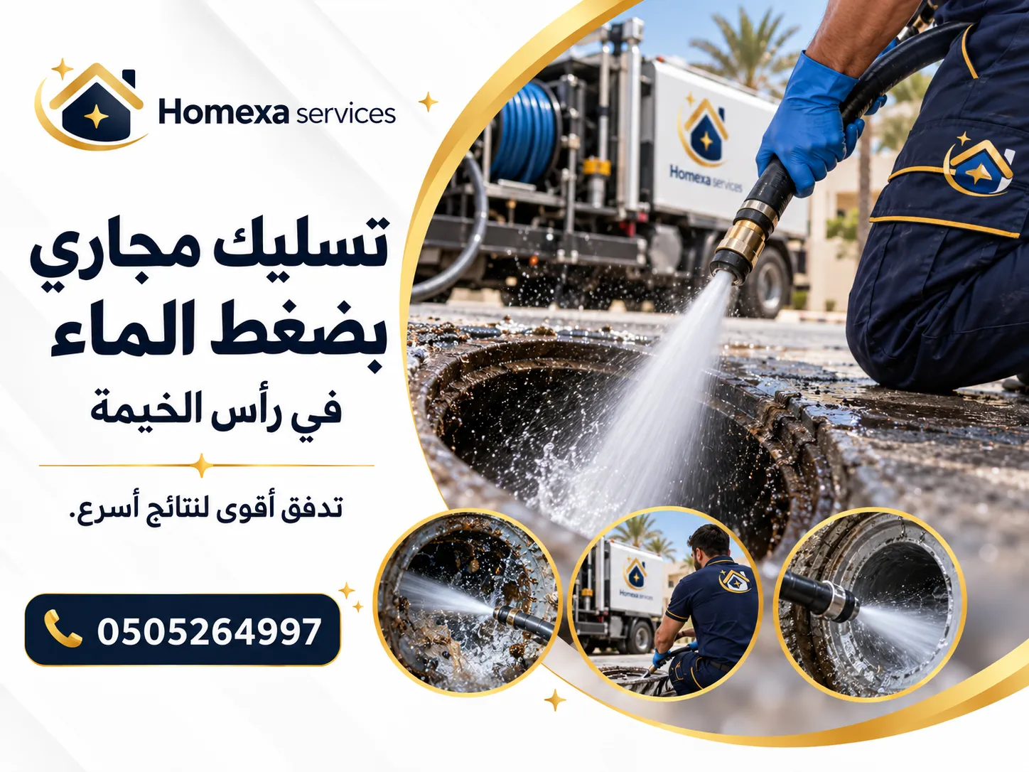 تسليك مجاري بضغط الماء في رأس الخيمة وتنظيف خطوط الصرف