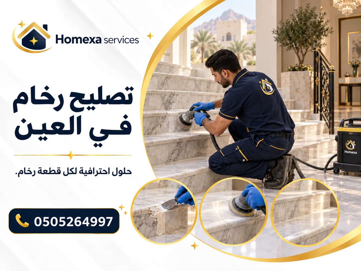 خدمة تصليح رخام في العين للكسور والتشققات والحواف المتضررة