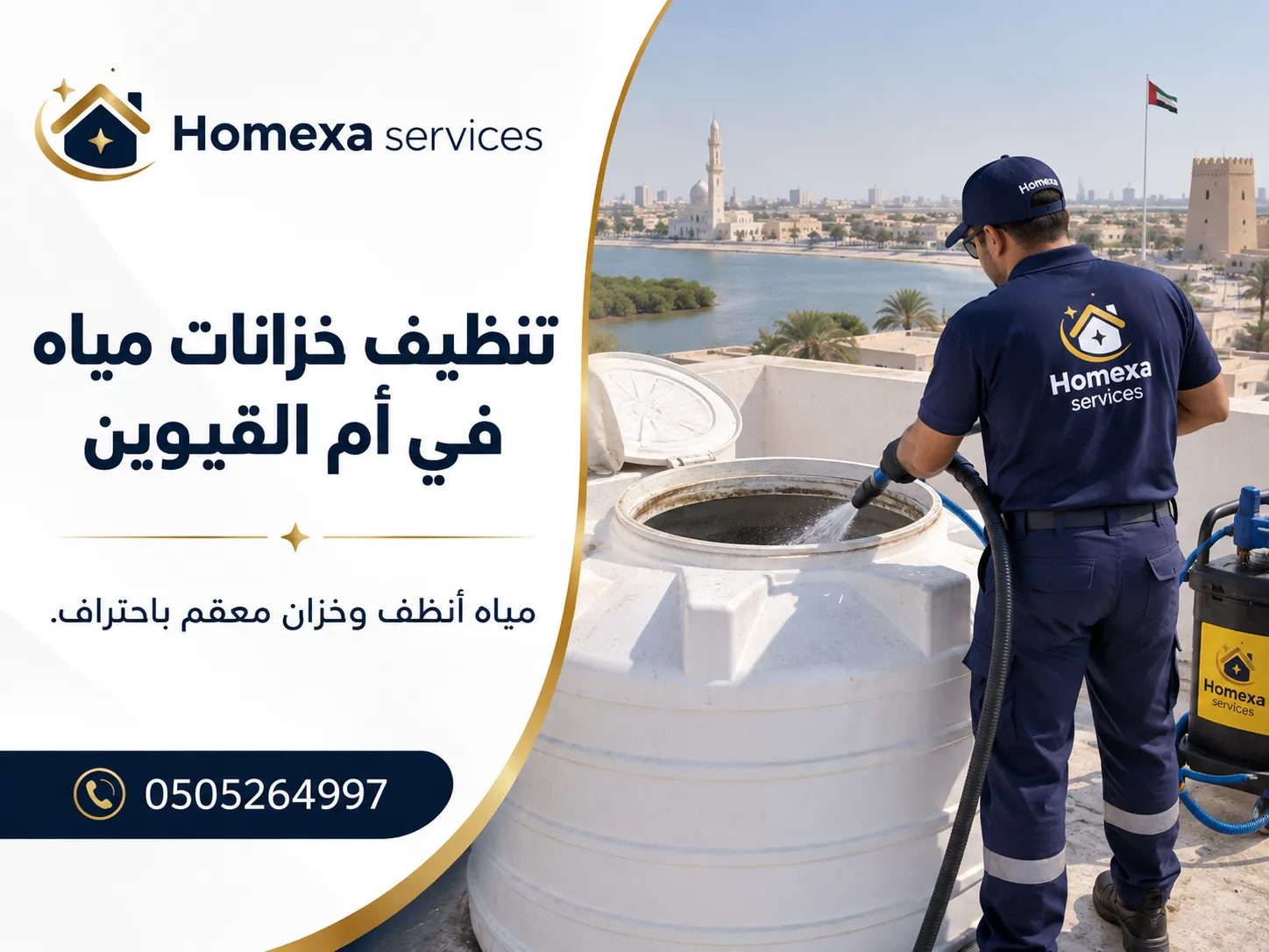 المراجعة النهائية بعد تنظيف خزانات مياه في أم القيوين