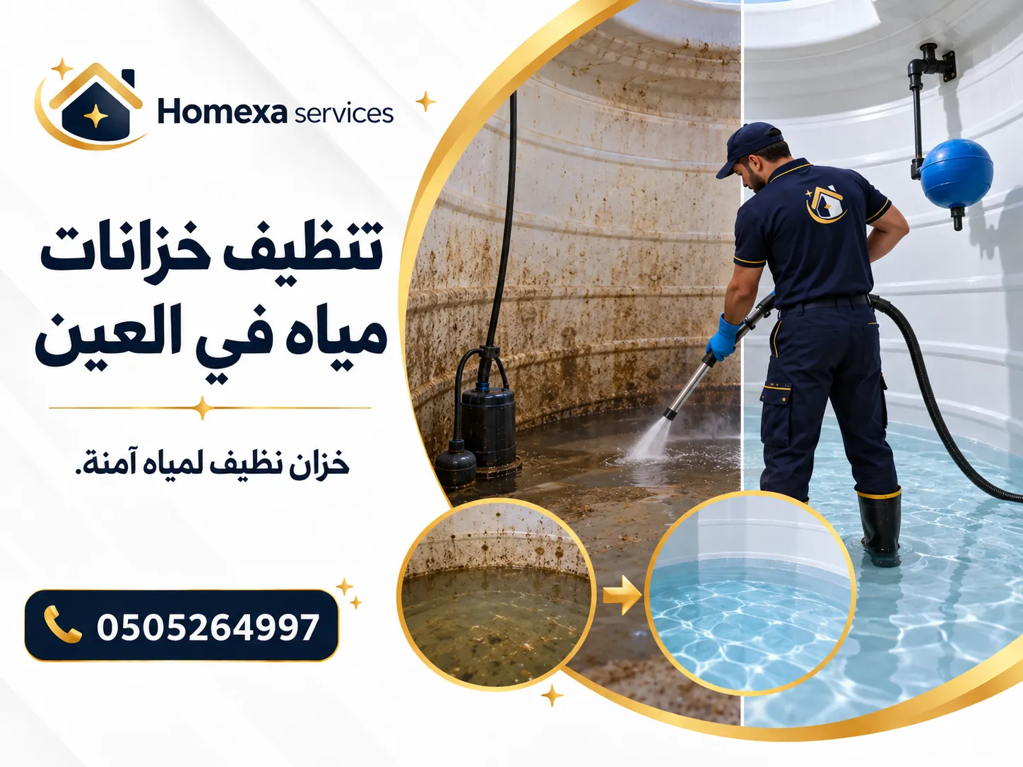معدات تنظيف خزانات مياه في العين وتنظيف الجدران والقاع