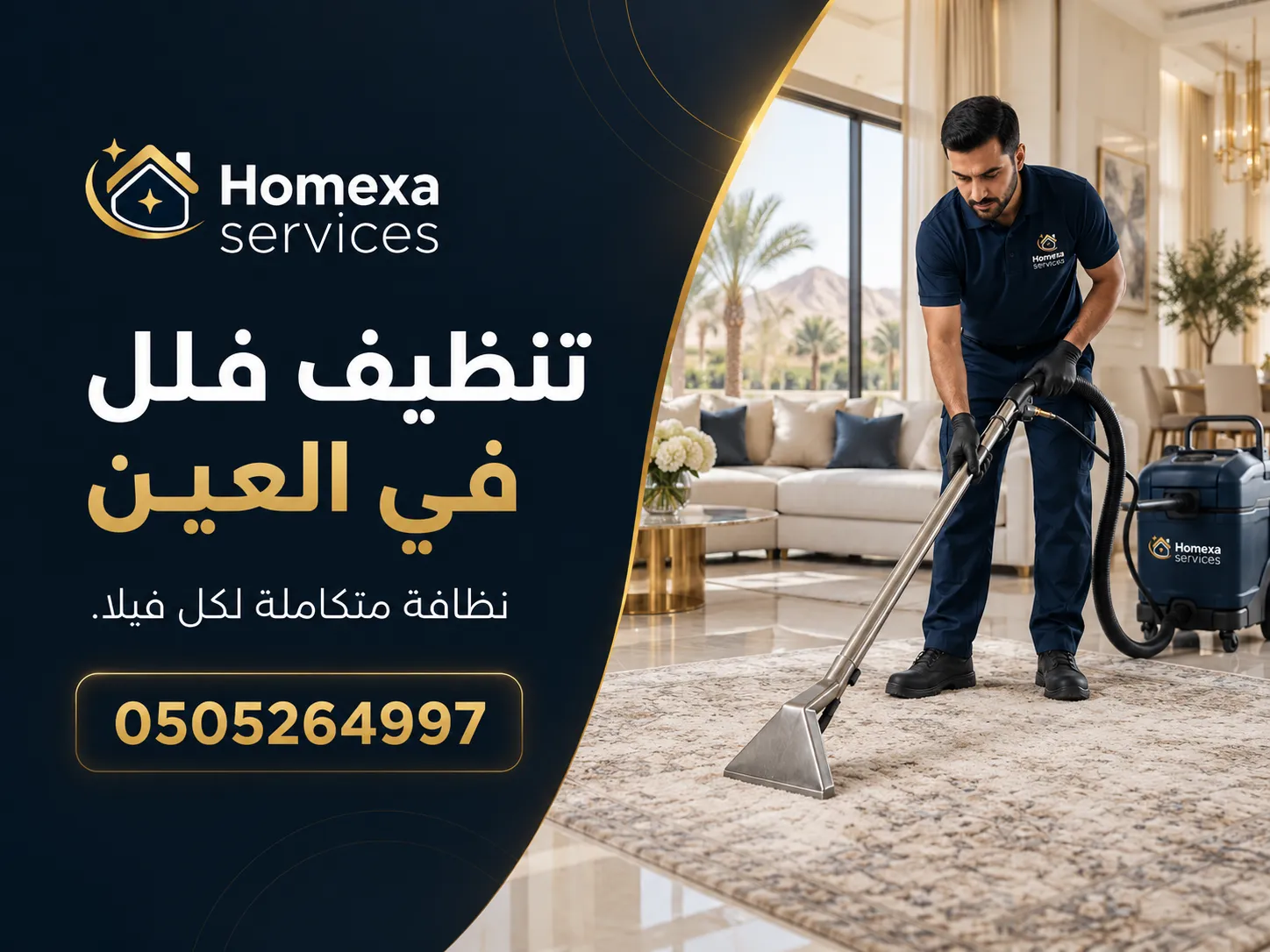 فريق تنظيف فلل في العين أثناء تنفيذ تنظيف شامل