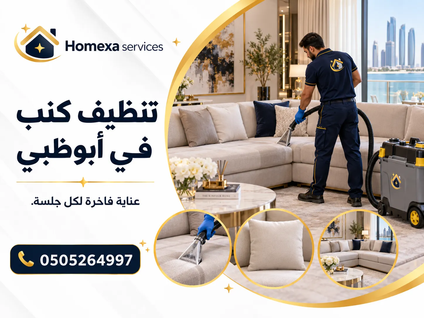 خدمة تنظيف كنب في أبوظبي من Home Xa Services للمجالس والأرائك