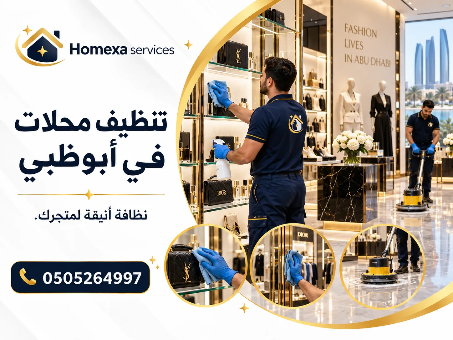 تنظيف أرضيات محلات في أبوظبي وتنظيف المتاجر ومناطق الحركة
