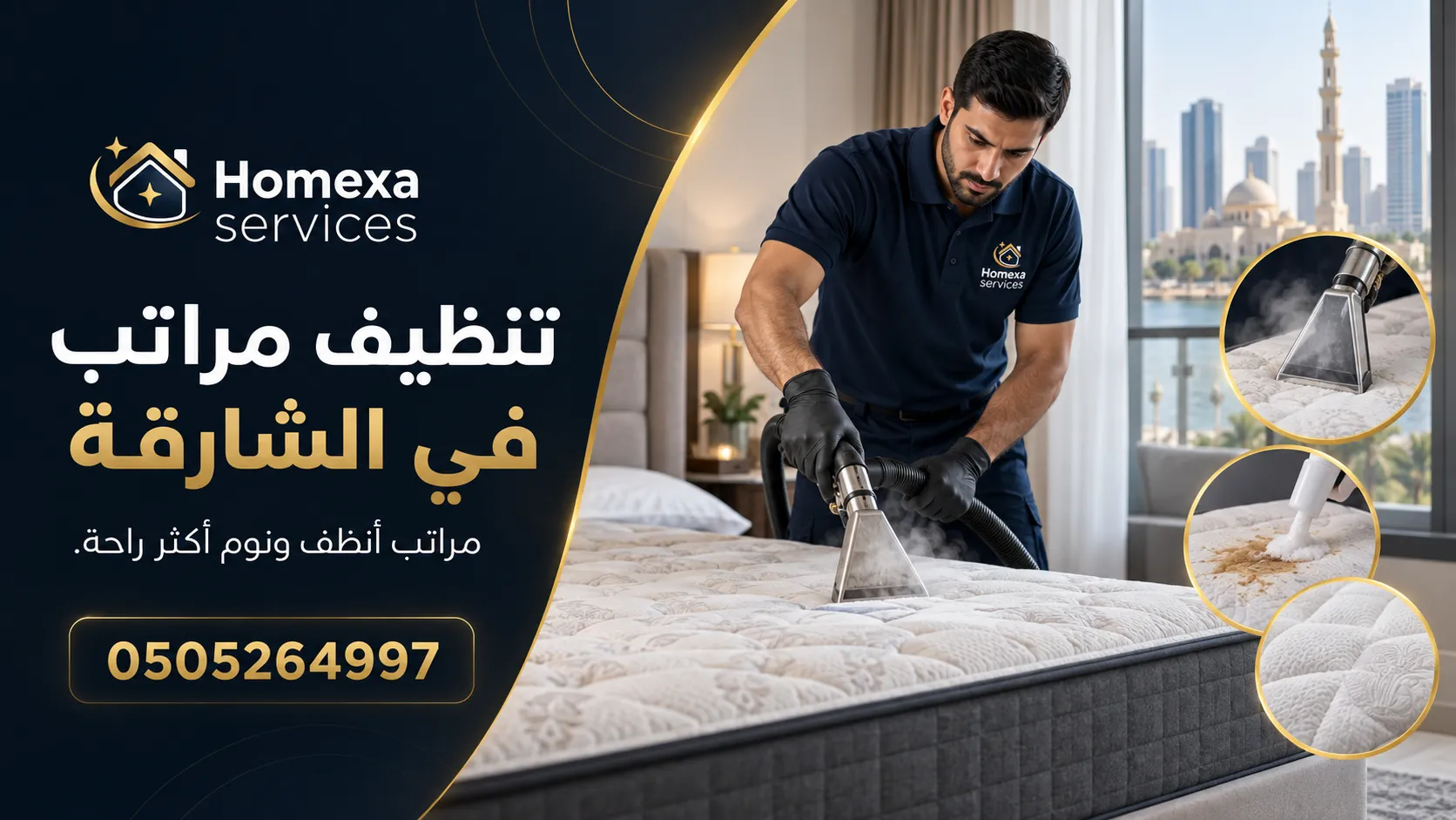 خطوات تنظيف مراتب في الشارقة وشفط الغبار ومعالجة البقع