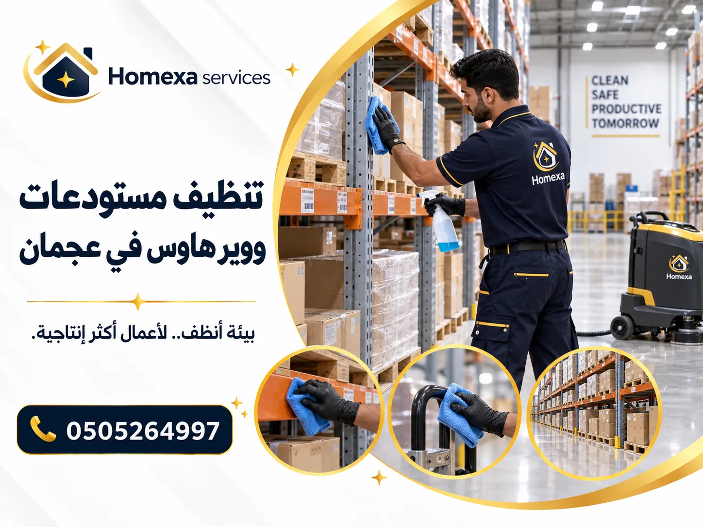 خطوات تنظيف مستودعات في عجمان وتنظيف أرضيات وممرات المخازن