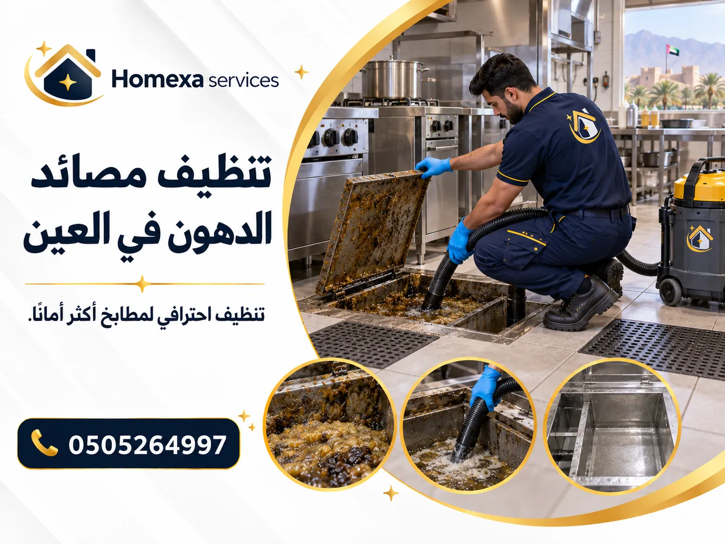 تنظيف مصائد الدهون في العين وإزالة الشحوم والرواسب من داخل المصيدة