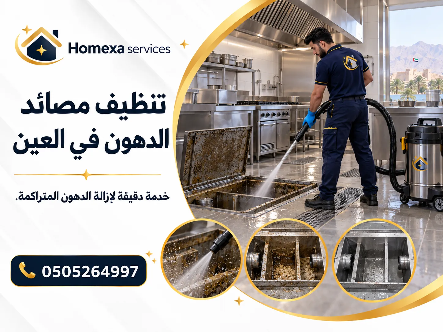 تنظيف مصائد الدهون في العين وإزالة الدهون والرواسب من داخل مصيدة الشحوم