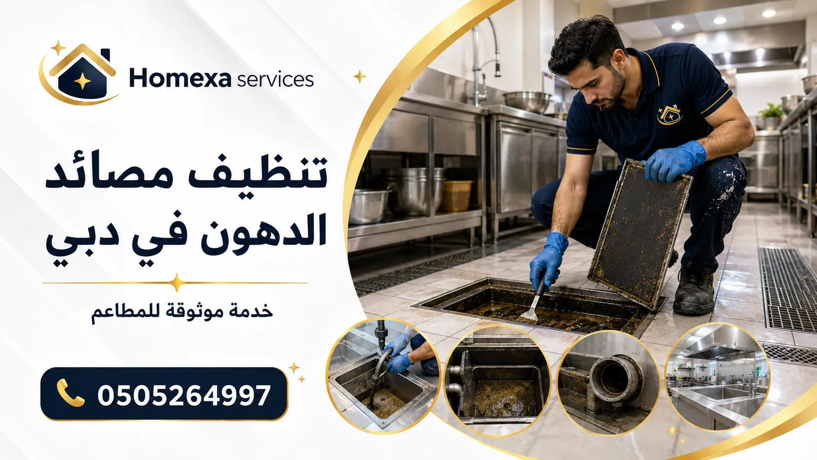 تنظيف مصيدة الدهون في دبي وإزالة الدهون وبقايا الطعام والروائح