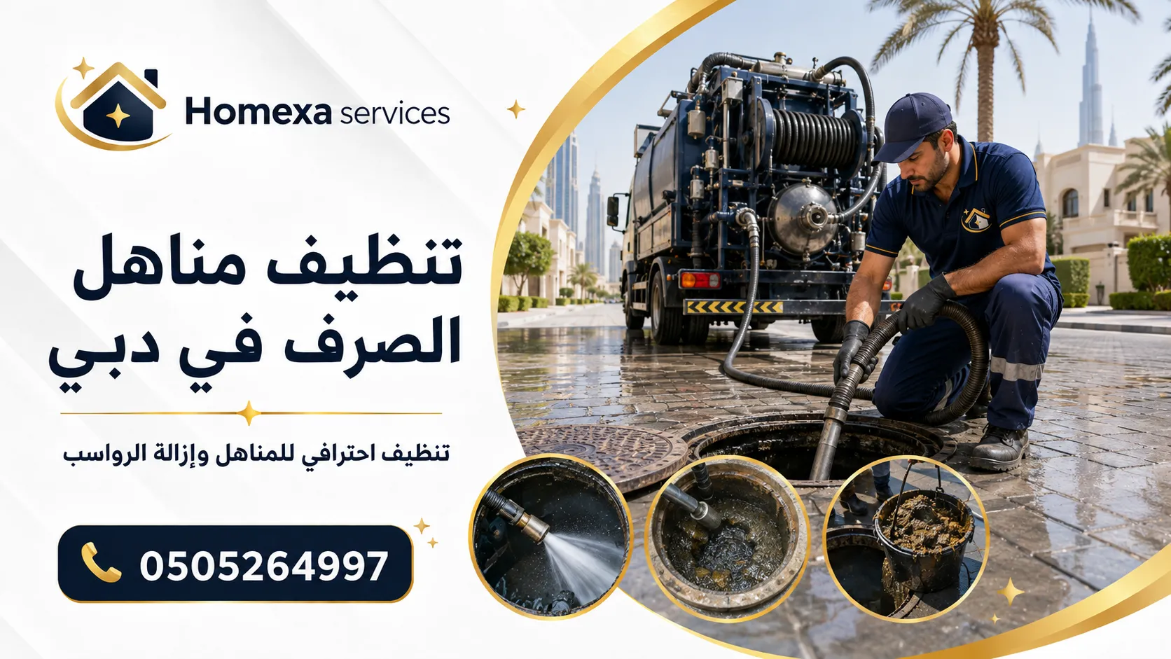 تنظيف مناهل الصرف في دبي وإزالة الرواسب والمخلفات من مناهل المجاري