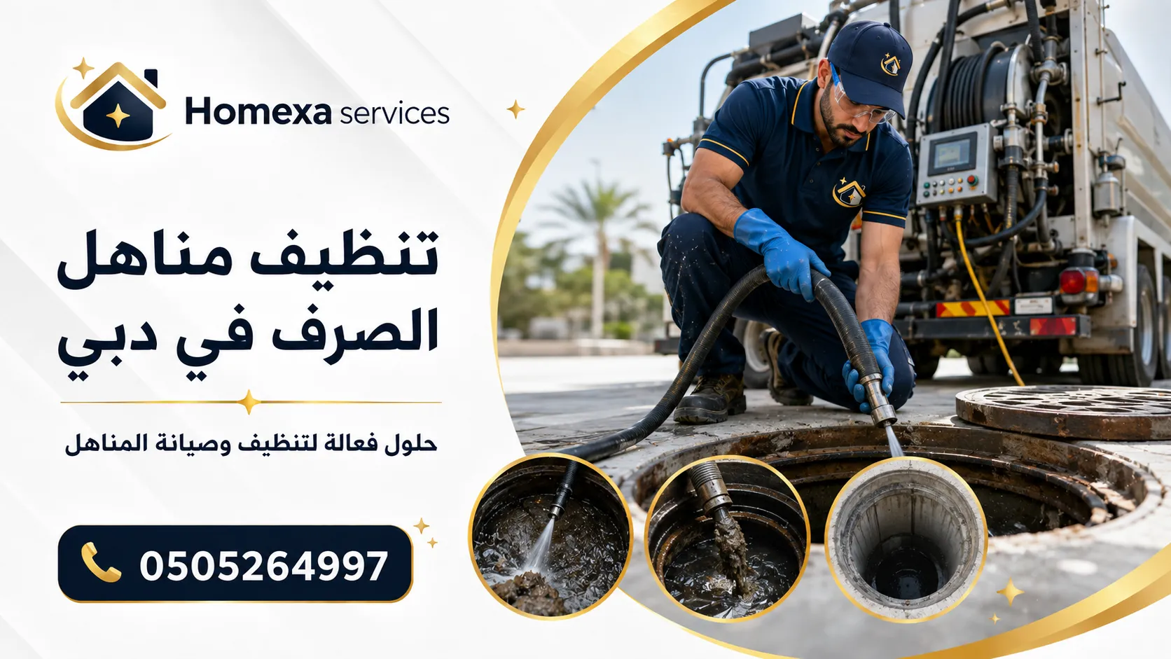تنظيف مناهل الصرف في دبي ومراجعة حركة مياه المجاري بين المناهل وخطوط الصرف