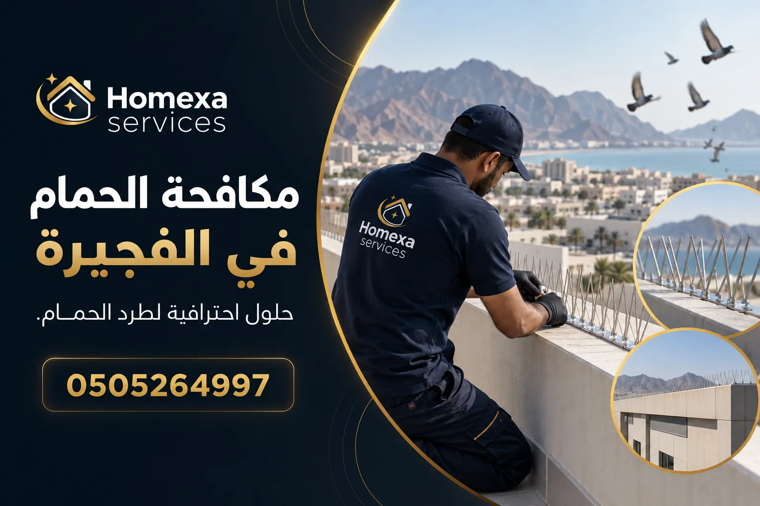 تنفيذ مكافحة الحمام في الفجيرة وفحص أماكن تجمع ووقوف الطيور