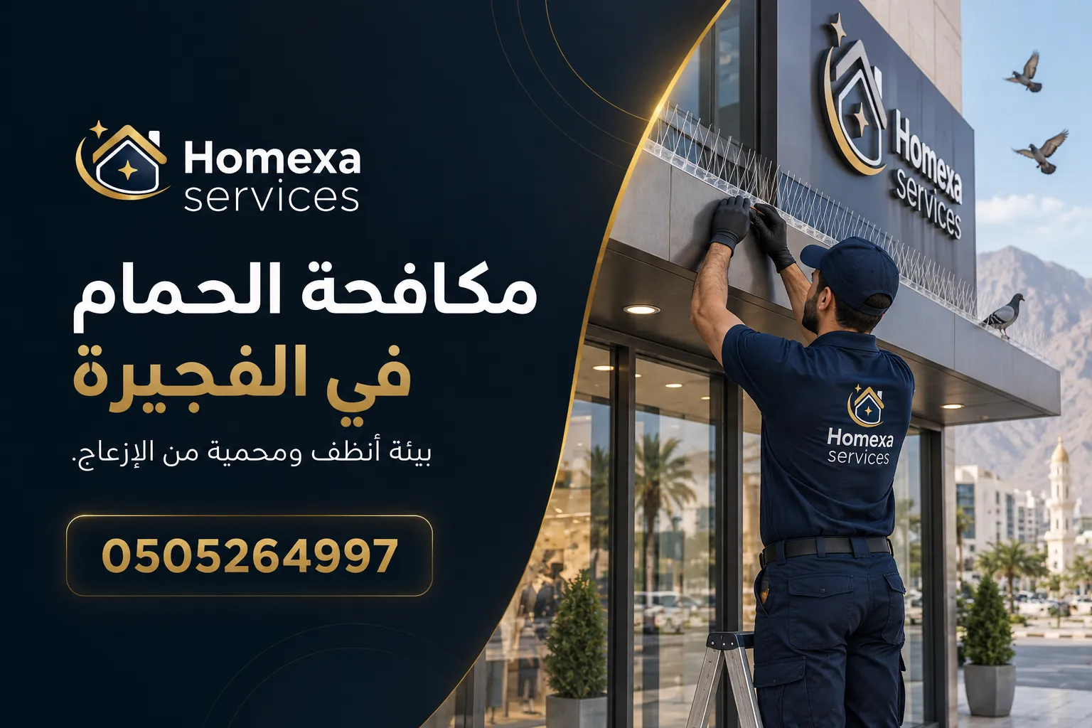 تقييم موقع مكافحة الحمام في الفجيرة واختيار أماكن تركيب وسائل طرد الطيور
