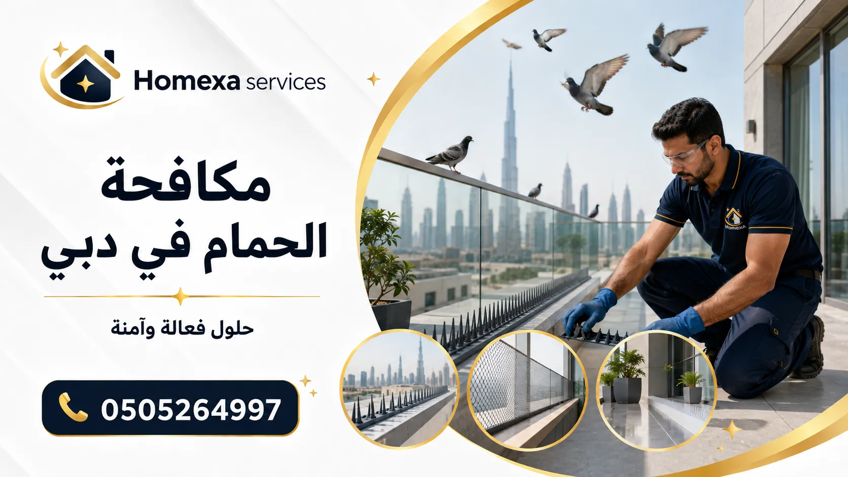 مكافحة الحمام في دبي مع Homexa Services