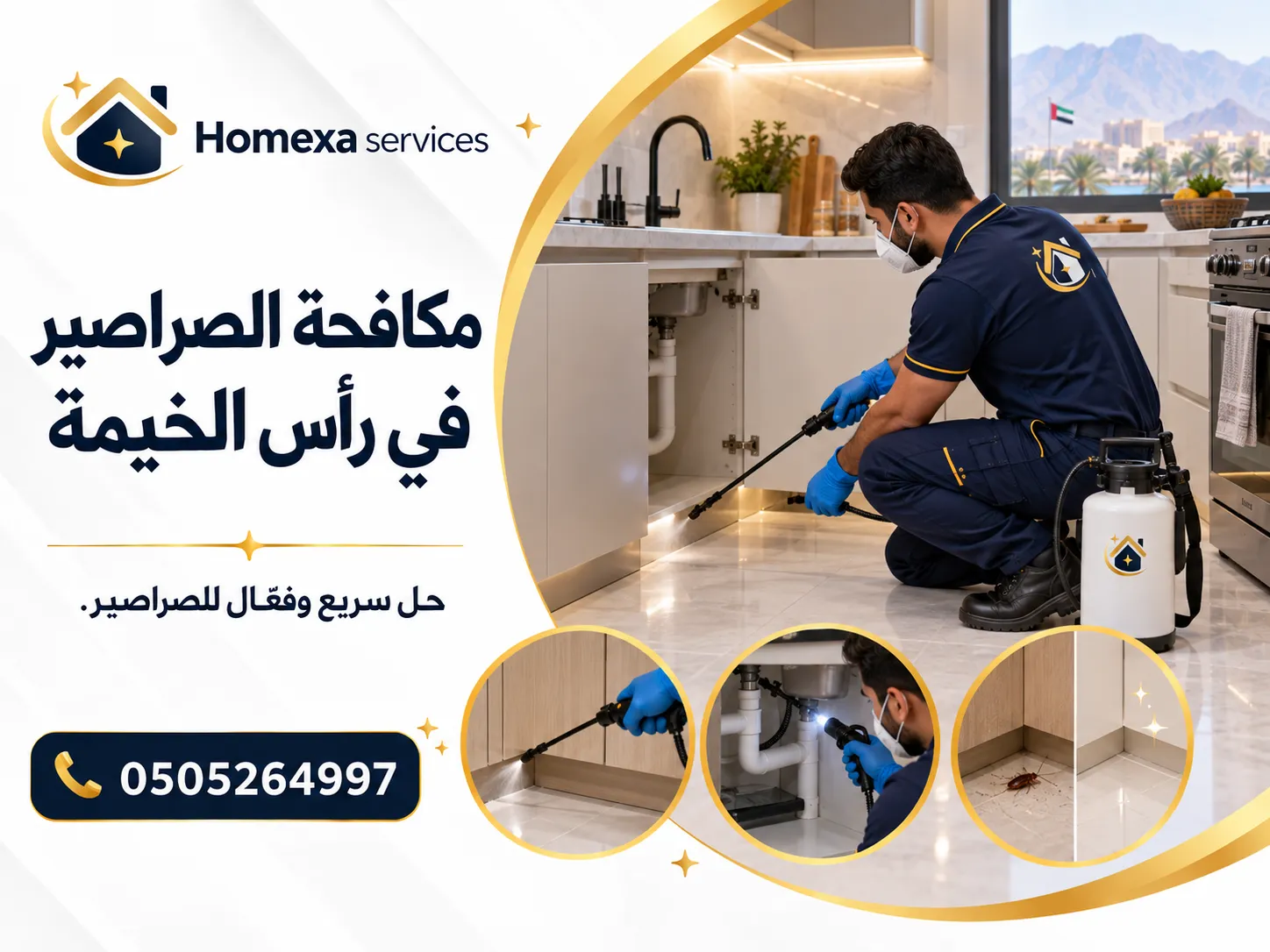 مكافحة الصراصير في رأس الخيمة ومعالجة أماكن نشاط الصراصير داخل العقار