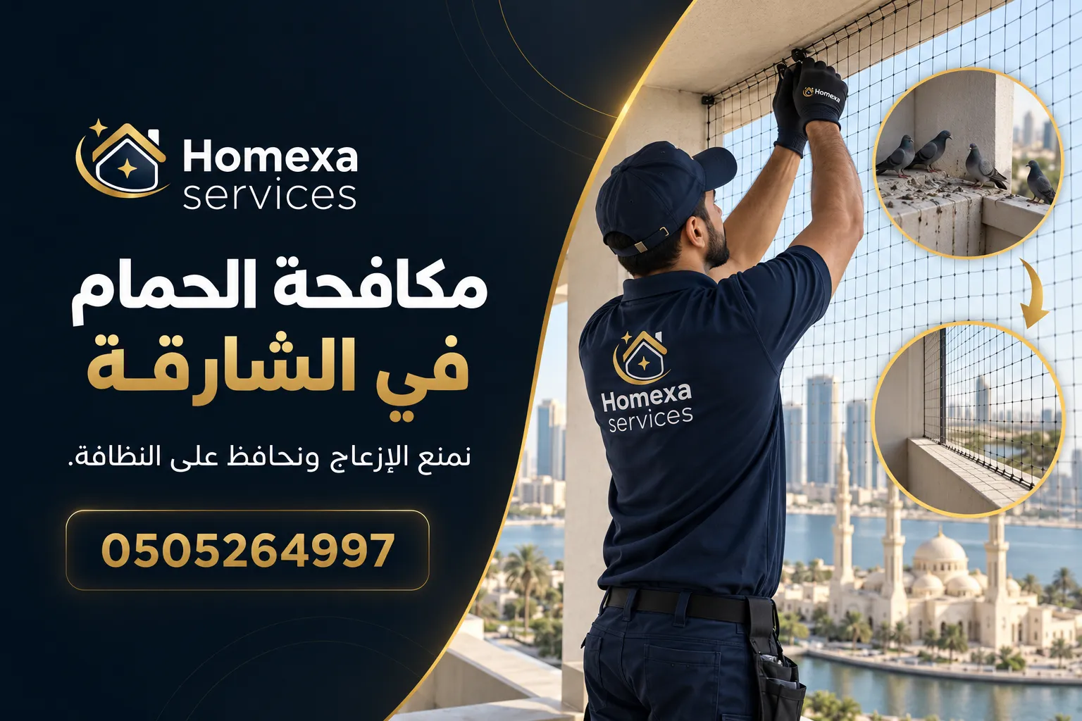 فحص الموقع قبل مكافحة الطيور في الشارقة