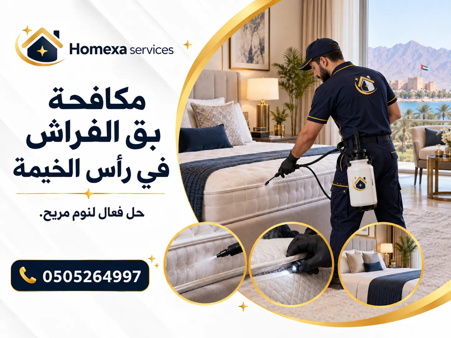 مكافحة بق الفراش في رأس الخيمة وفحص الأسرة والمراتب وغرف النوم