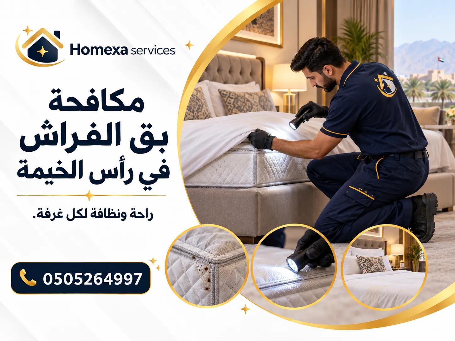 مكافحة بق الفراش في رأس الخيمة وفحص المراتب والأسرة والأثاث المحيط