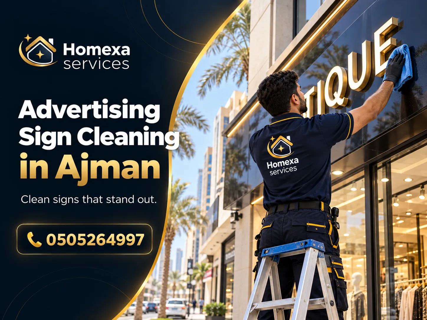 Shop restaurant and office sign cleaning in Ajman