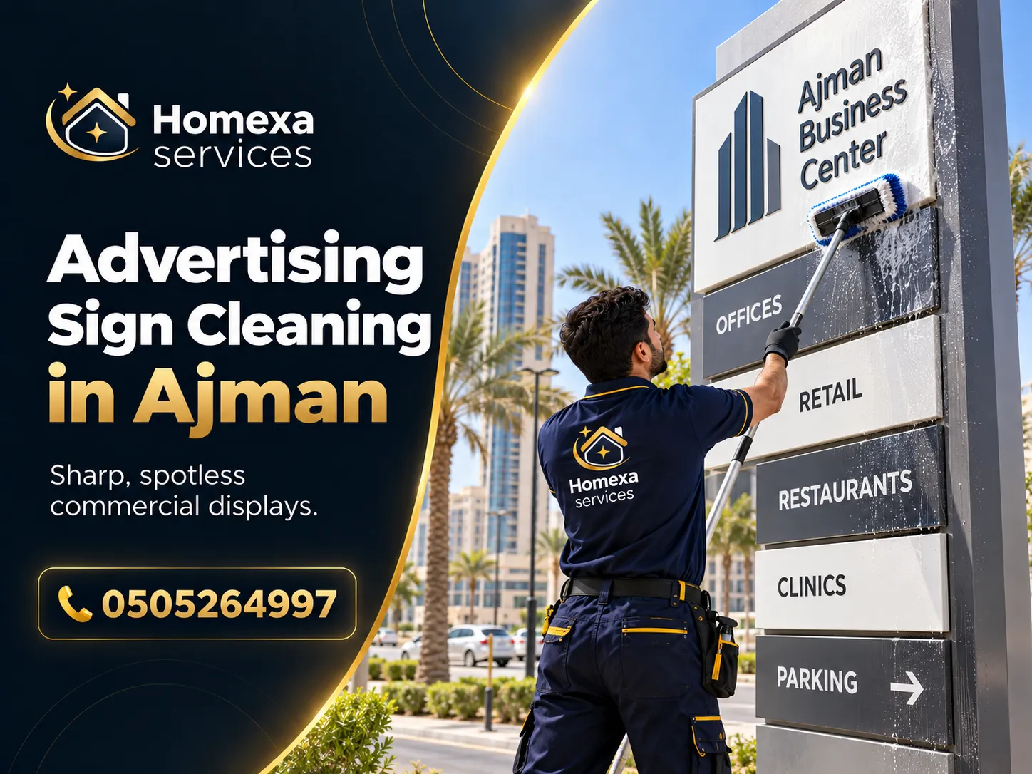 Professional Advertising Sign Cleaning Company in Ajman for shops restaurants and offices