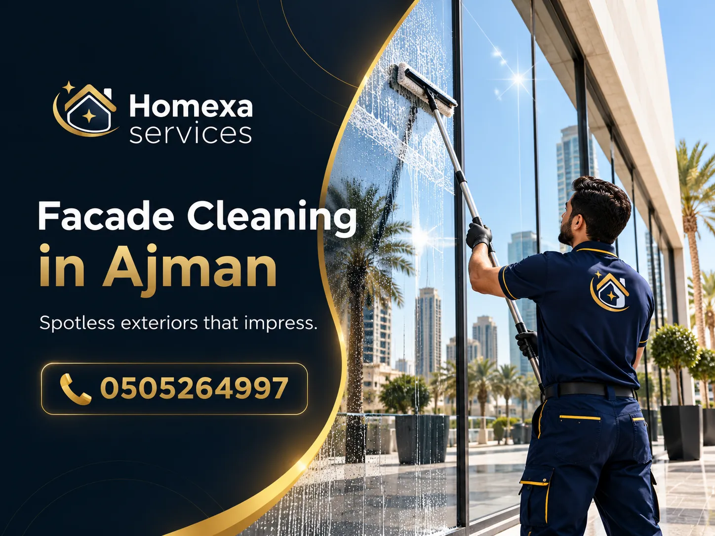 High level Facade Cleaning in Ajman for a commercial building
