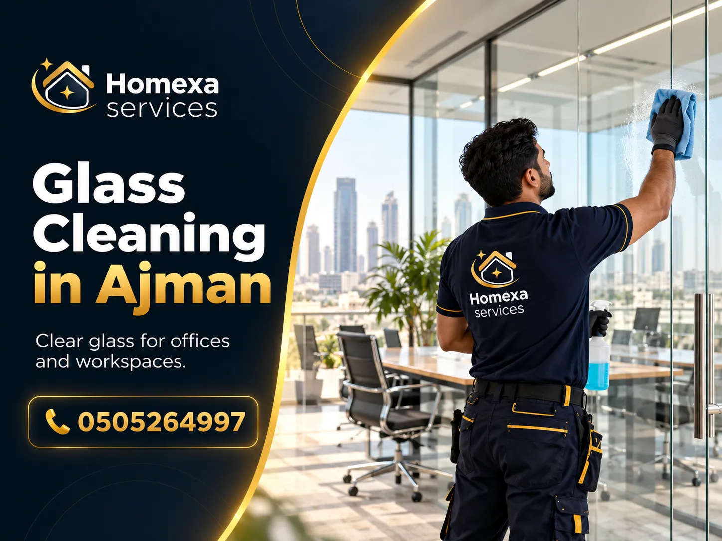 Professional Glass Cleaning Company in Ajman for homes offices and shops