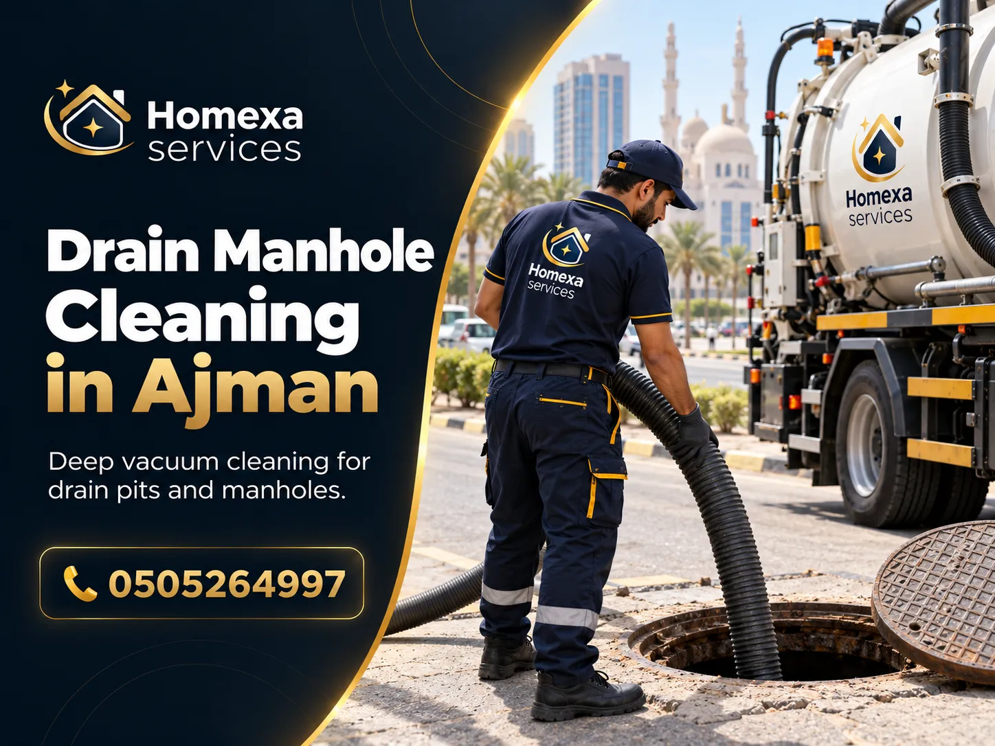 Manhole cleaning in Ajman for sediment and waste buildup