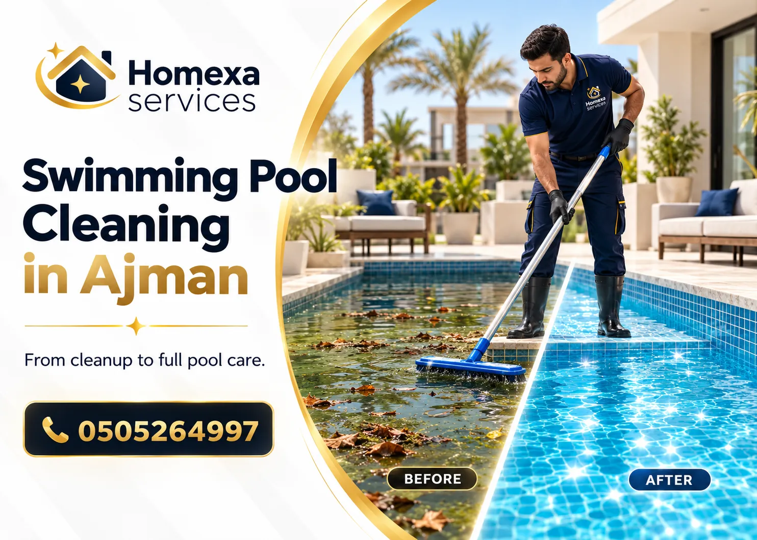 Deep Swimming Pool Cleaning in Ajman with sediment removal from pool floor and walls