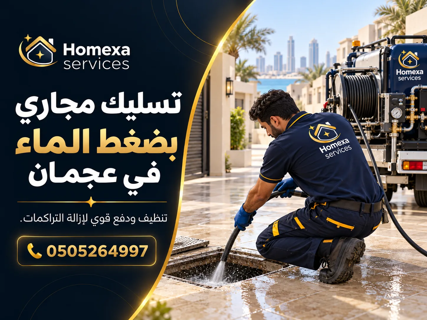 تنظيف خطوط الصرف بضغط الماء في عجمان