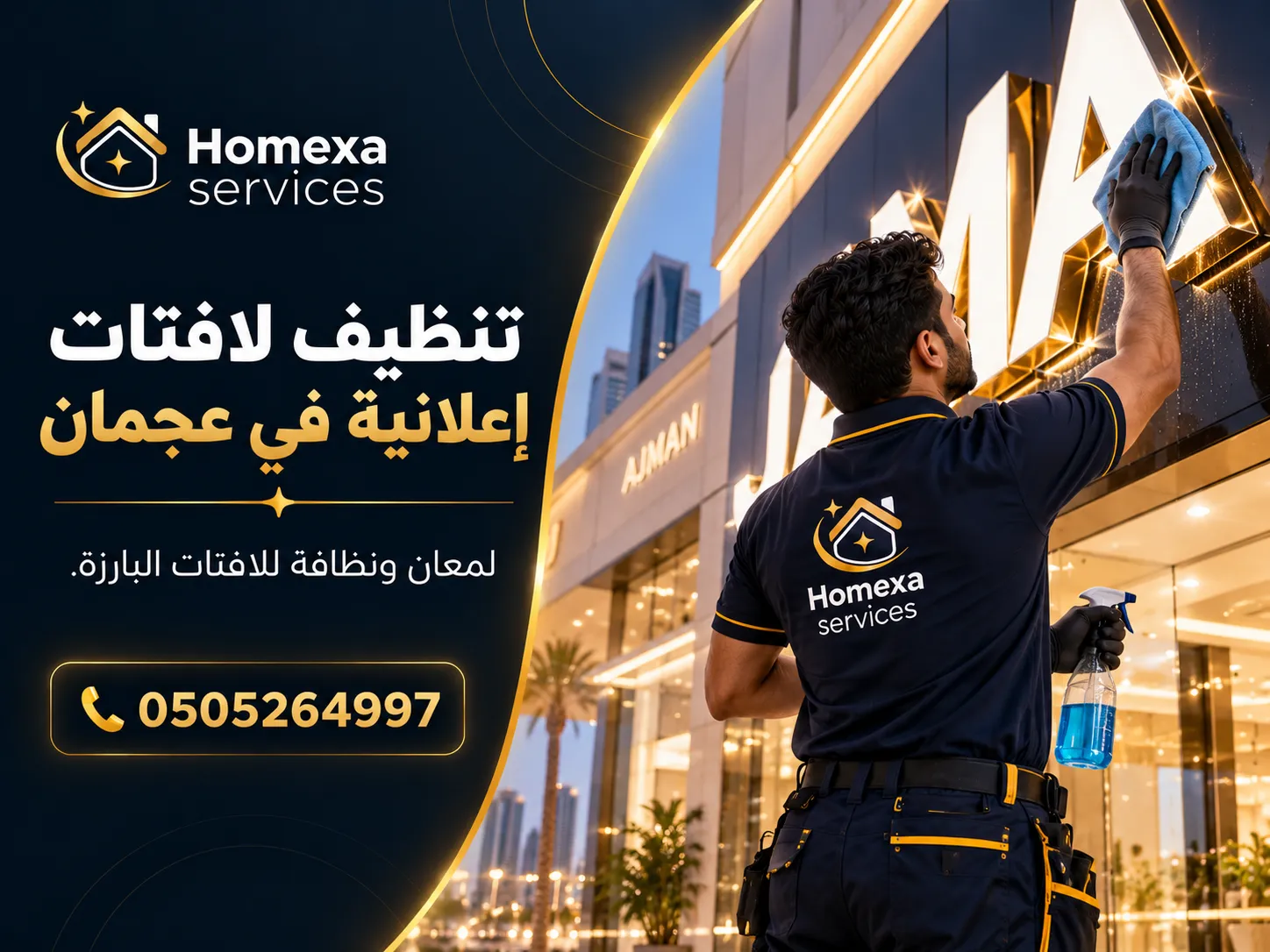 تنظيف لافتات إعلانية مرتفعة في عجمان