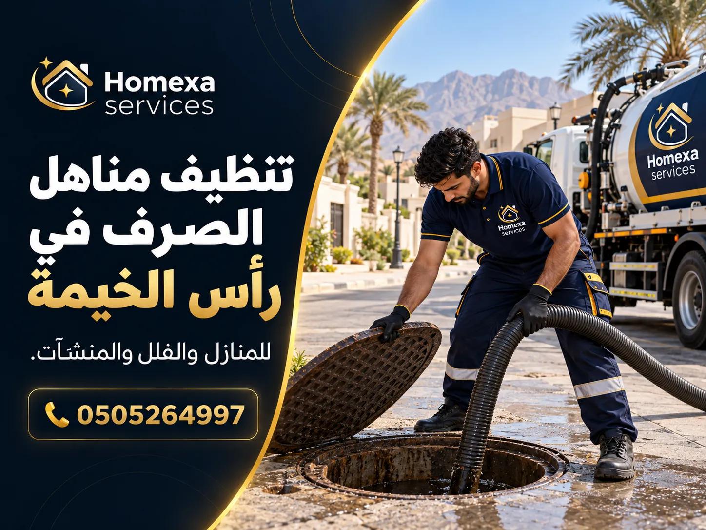 تنظيف عدة مناهل صرف في رأس الخيمة
